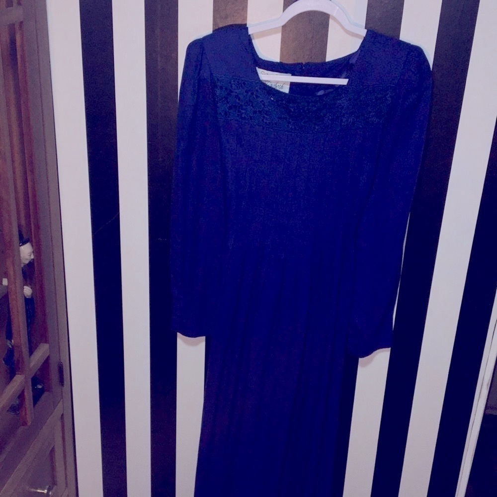 Vintage 80s Royal Blue Prairie Dress Modest Long Sleeve Size 12 Woman’s Large XL - Picture 13 of 17